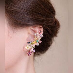 ROVOG Multicolor Floral Statement Earrings Gold Tone Crystal Rhinestone Drop New